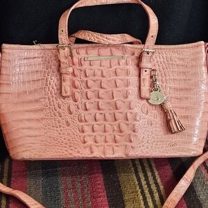 Brahmin Coral/Orange Elegant Crocodile-Embossed Mini Asher Tote-Crossbody
